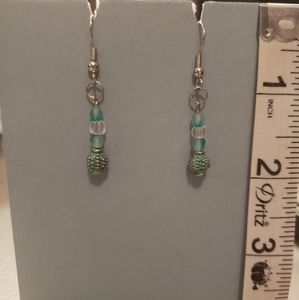 Green/white Seaglass Style Handcrafted earrings